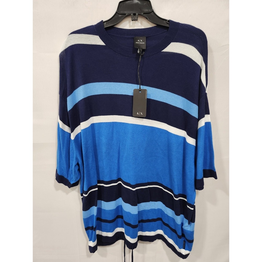 Armani Exchange NWT Shirt Mens XL Striped Cotton Silk Blend Short Sleeve‎ Casual